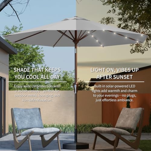 10FT Solar Umbrella 32 LED Lighted Patio Umbrella Table Market Umbrella w