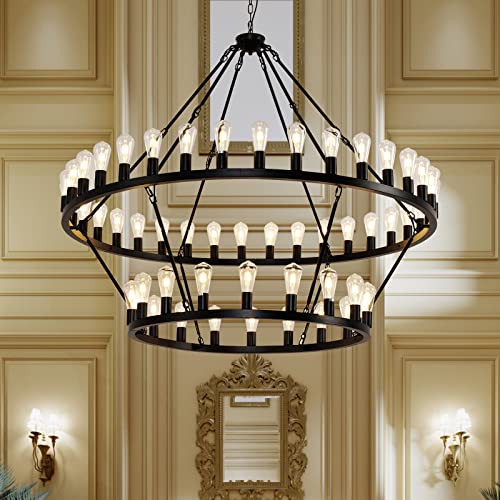 60 Inch Black Extra Large Wagon Wheel Chandelier
