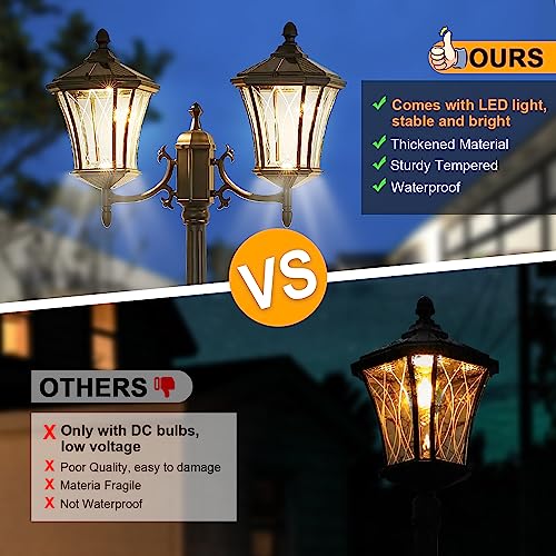 2 Head Outdoor Solar Lamp Post Lights with Waterproof