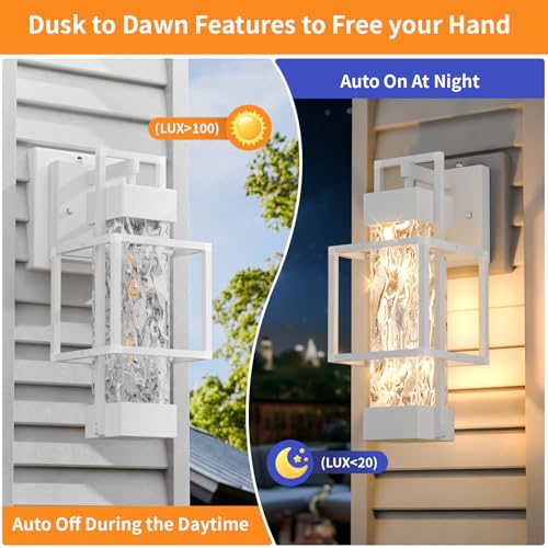 2 Pack White Dusk to Dawn Outdoor Porch Light Fixtures Wall Mount (2 Count)