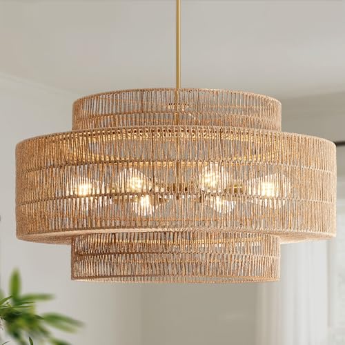 30" Rattan Chandelier for Dining Room
