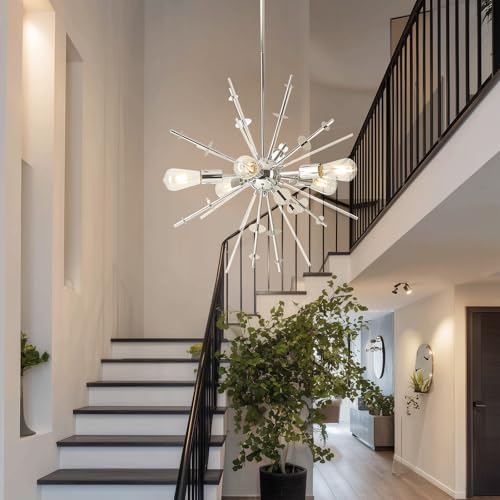 Modern Chandelier Ceiling Light Fixture, 5-Light Mid Century Chandeliers, 23.6" Classic Contemporary Sputnik Chandelier for Dining Room Kitchen Hallway Foyer and Bedroom(Chrome)