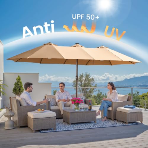 14.5 Ft X 8.3 Ft Rectangular Led Light Market Umbrella With Remote & App
