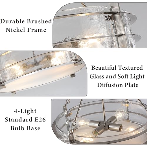 22” Modern Brushed Nickel Glass Chandeliers for Dining Room