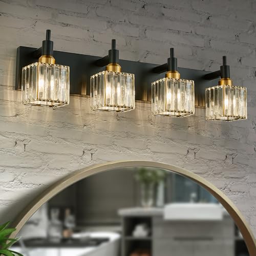 Gold Black Crystal Bathroom Lighting Fixtures