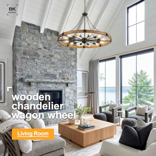 Farmhouse Wagon Wheel Chandelier 43" Oak Rustic Chandeliers 12