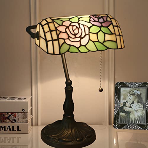 Tiffany Style Bankers Table Lamp Stained Glass Piano Desk Lamp Vintage Bedroom Bedside Lamp for Study