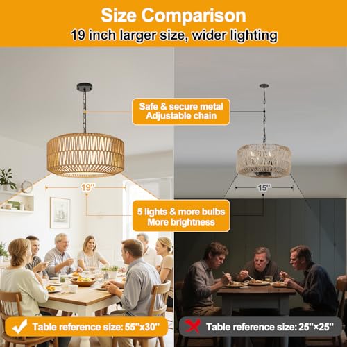 9" 52" Height Adjustable Farmhouse Chandelier Light Fixture