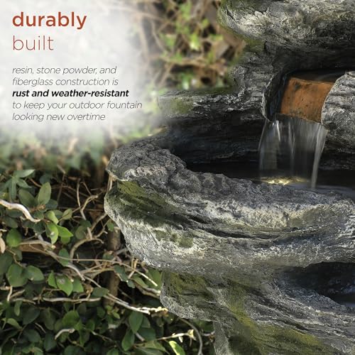 WIN1146 Outdoor Floor Cascading 8 Tiered Rock Garden Water Fountain with LED Lights