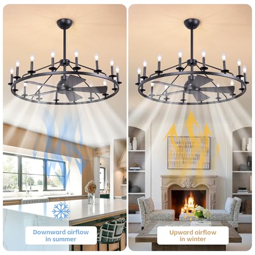 44" Black Wagon Wheel Ceiling Fan with 16 (16 Count)