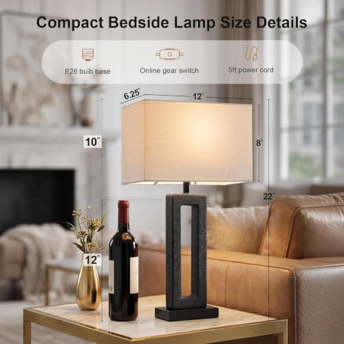 22" Matte Black Textured Ceramic Table Lamps Set of 2