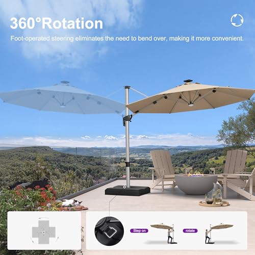 Cantilever Patio Umbrella 10ft Round Solar LED Light