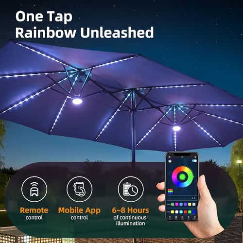 15ft Umbrella Outdoor Patio Solar Lights with Base