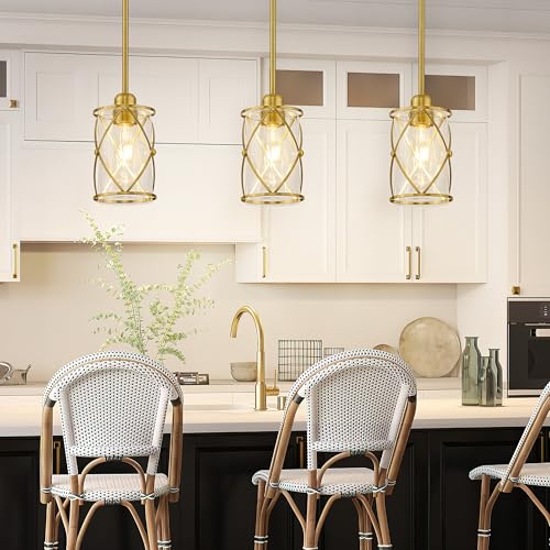 Brushed Gold Pendant Lights Kitchen Island 3 Pack (3 Count)