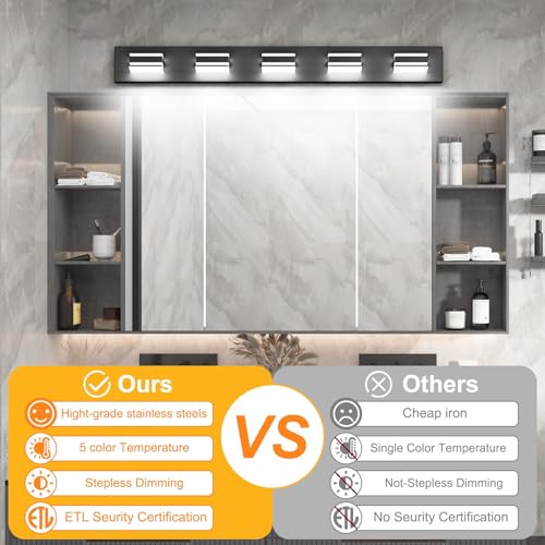40.5inch Black Vanity Light with 5 Color Temperatures