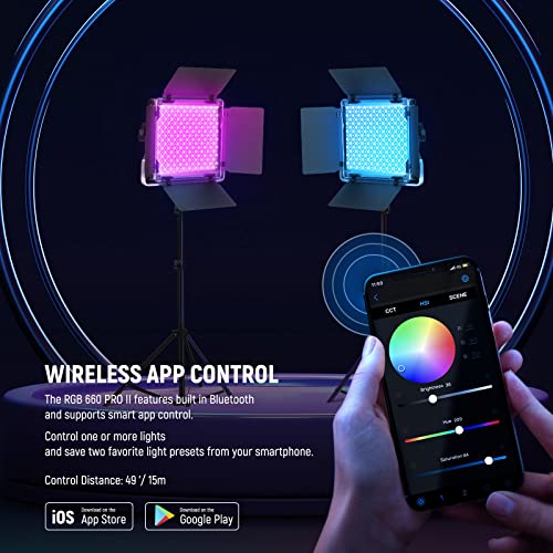 Upgraded 660 PRO II RGB LED Video Light w App Control Tripod Stand (2 Count)