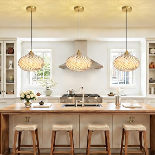 11in Gold Pendant Lights Kitchen Island with Amber Glass Shade 1Pack