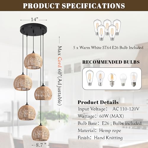 5 Light Woven Foyer Chandeliers for High Ceiling
