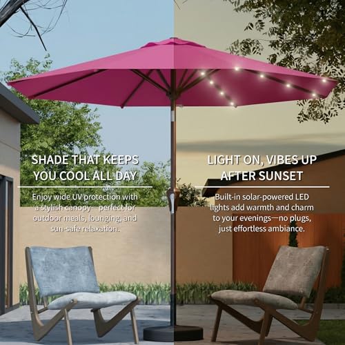 10FT Solar Umbrella 32 LED Lighted Patio Umbrella Table Market Umbrella w