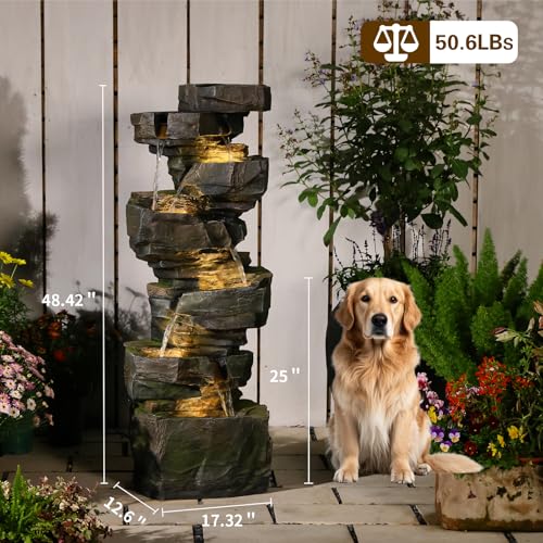 49H Realistic Rock Outdoor Water Fountain with 6 Tiers
