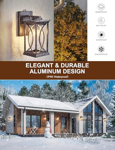 Oil Rubbed Bronze Porch Light Dusk to Dawn Outdoor Wall Lantern Small Modern Exterior Light Fixture Aluminum with Crack