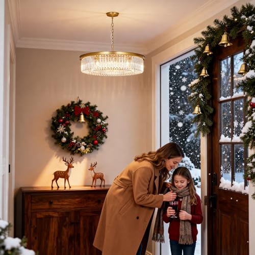 Brushed Copper Crystal Chandeliers Modern Contemporary Ceiling Lights Fixtures Pendant Lighting for Dining Room Living Room Chandelier D33.5 8 Lights