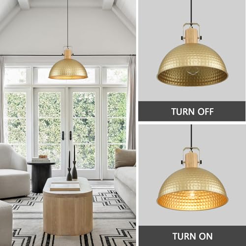 12 Inch Gold Pendant Lights Hammered Matte Pendant Lights for Kitchen Island Industrial Farmhouse Adjustable Height Dome Hanging Light Fixtures for Barn (3 Count)