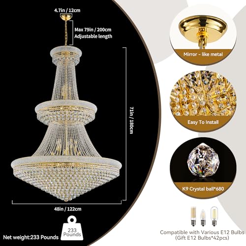 48 Inch Gold Crystal Eiffel Tower Chandelier