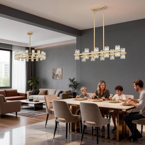 20 Light L32 Rectangle Gold Crystal Dining Room Light Fixture