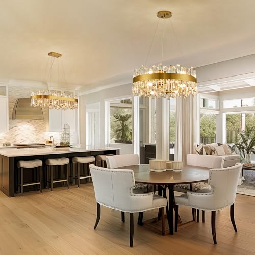 Modern Gold Crystal Raindrop Dining Chandelier Ceiling Light D23.6''