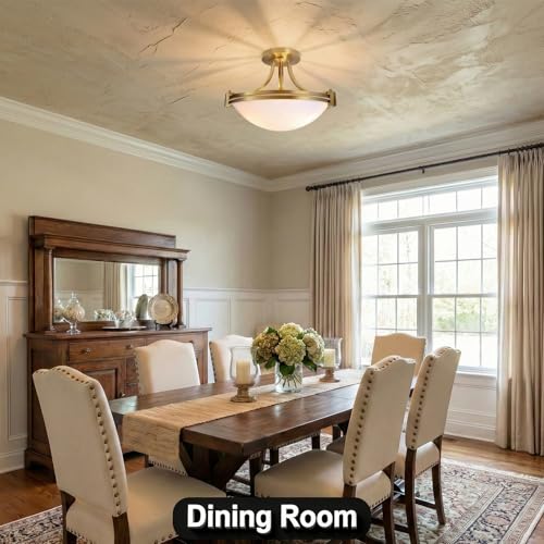 Semi Flush Mount Ceiling Light Fixture 12 inch Brushed Gold Light Fixture with Milk Glass for Bedroom Kitchen Bathroom Hallway Foyer Dinning Room Hall Entryway ETL Certified (2 Count)