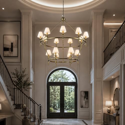15 Lights W47 Inch Warm Brass and White Pleated Fabric Two