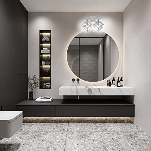 Bathroom Vanity Light with 2 Bulbs Bathroom Light Fixtures Over Mirror with 2 Rotatable Cube Shades Modern Wall Mounted Silver Brushed Nickle