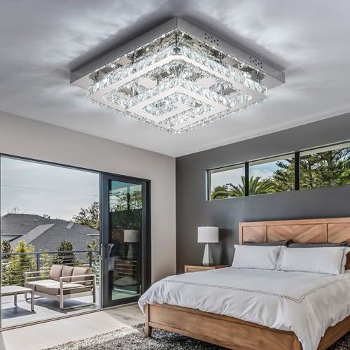 25 inch Silver Crystal Chandeliers LED Ceiling Light