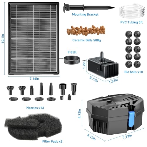 Solar Fountain Pump with Pond Filter Kit Built