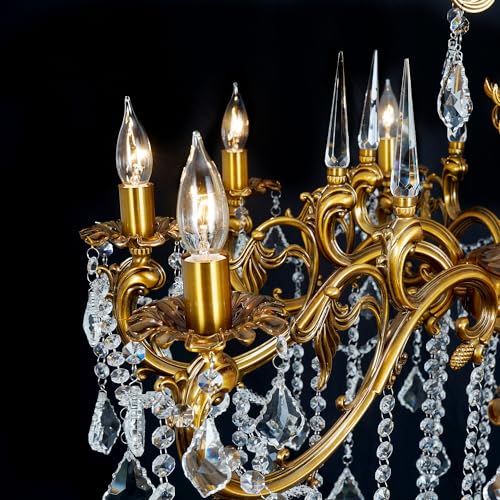 Antique Bronze Crystal Chandelier Large 36.4" Luxury Antique Gold Fixture