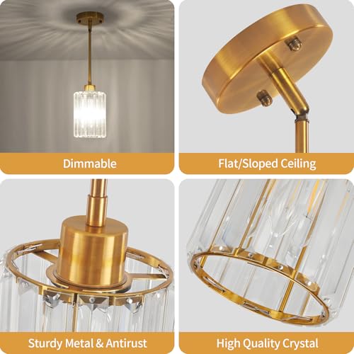 Modern Crystal Pendant Lights for Kitchen Island Brushed Gold 1 Pack