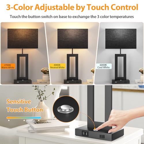 3 Color Temperatures Black Table Lamps for Bedrooms Set of 2 (2 Count)