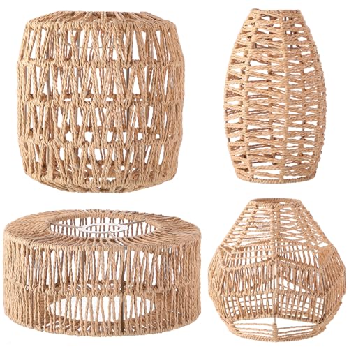 4 Pcs Rattan Lamp Shade Woven Pendant Replacement (4 Count)