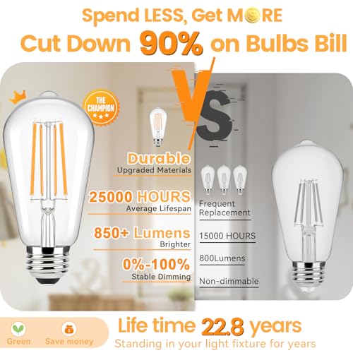Dimmable Amber Light Bulbs 60 Watt Equivalent (6 Count)