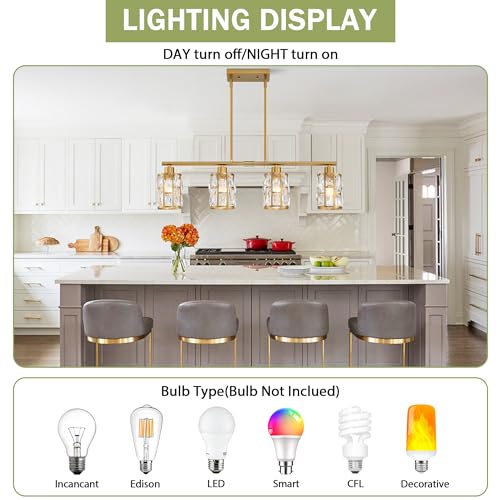 Gold Crystal Pendant Light Fixture for Kitchen Island Dining Room