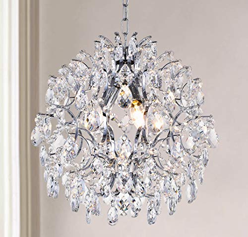 Modern Pendant Chandelier Crystal Raindrop Lighting Ceiling Light Fixture Lamp for Dining Room Bathroom Bedroom Livingroom entryway 3 E12 Bulbs Required D16 in x H18 in