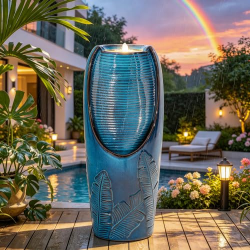 Autodaya 33" H Ceramic Jar Outdoor Water Fountain
