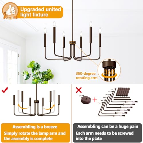 6 Light Farmhouse Chandelier for Dining Room Lighting Fixtures Hanging