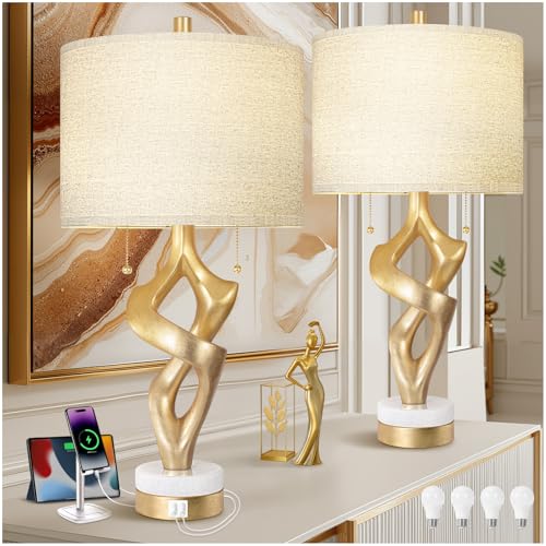 26” Table Lamp Set of 2 with USB Ports for Bedroom Living Room