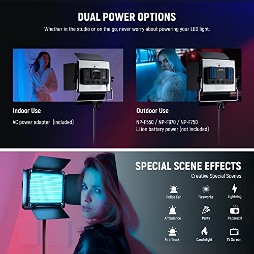 Upgraded 660 PRO II RGB LED Video Light w App Control Tripod Stand (2 Count)