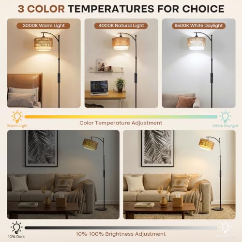 Arc Floor Lamp for Living Room with Remote (Black RC)