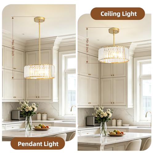 Adjustable Height Modern Gold Crystal Chandelier 12 Inch (Gold / 12 in)