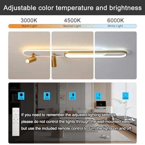 47.2inch Modern LED Ceiling Light 60w Gold Linear Ceiling Lights