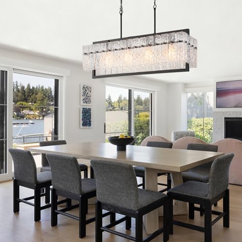 4 Lights Black Large Rectangle Chandeliers for Dining Room